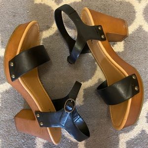 Size 10 SODA Sandals Black Straps High Heels